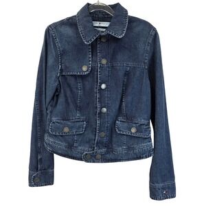 Tommy‎ Hilfiger Jeans Womens Denim Jacket Dark Wash Button Front Size M